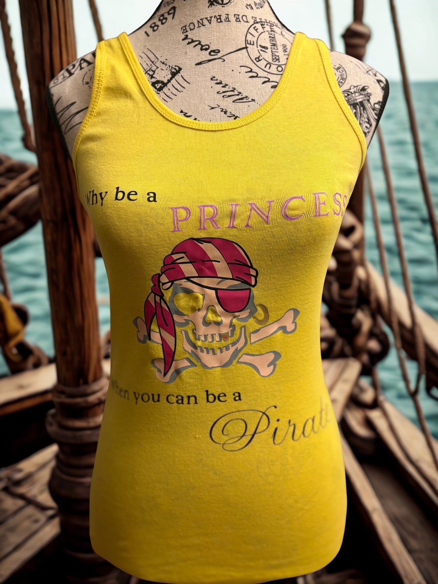 Sail the High Seas: "Pirate Princess" Yellow Tank Top