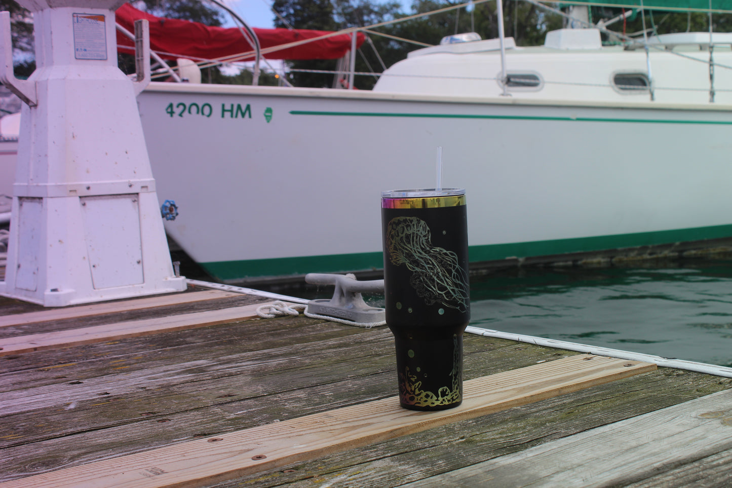 40oz Stainless Steel Tumbler with Straw & Lid – Ocean Jellyfish & Seahorse Design