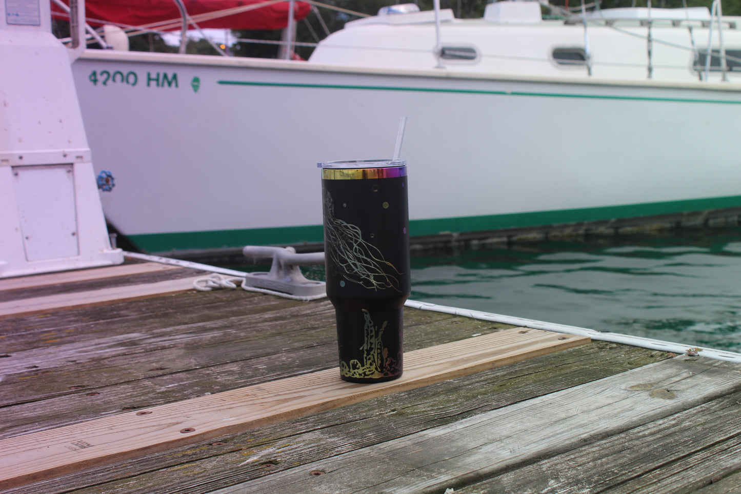 40oz Stainless Steel Tumbler with Straw & Lid – Ocean Jellyfish & Seahorse Design