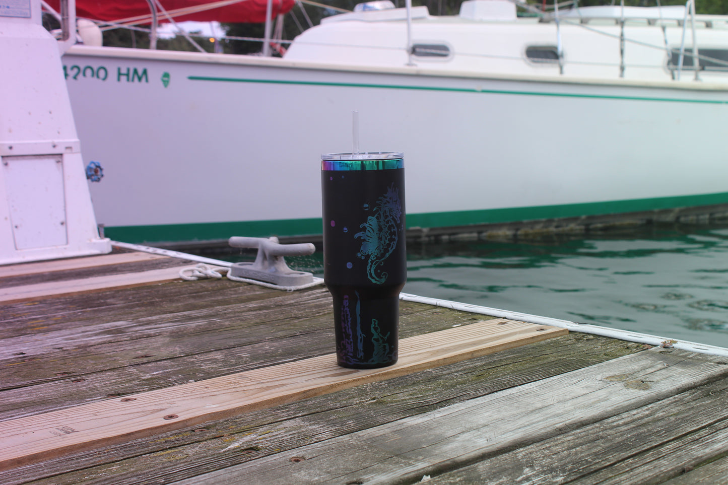 40oz Stainless Steel Tumbler with Straw & Lid – Ocean Jellyfish & Seahorse Design