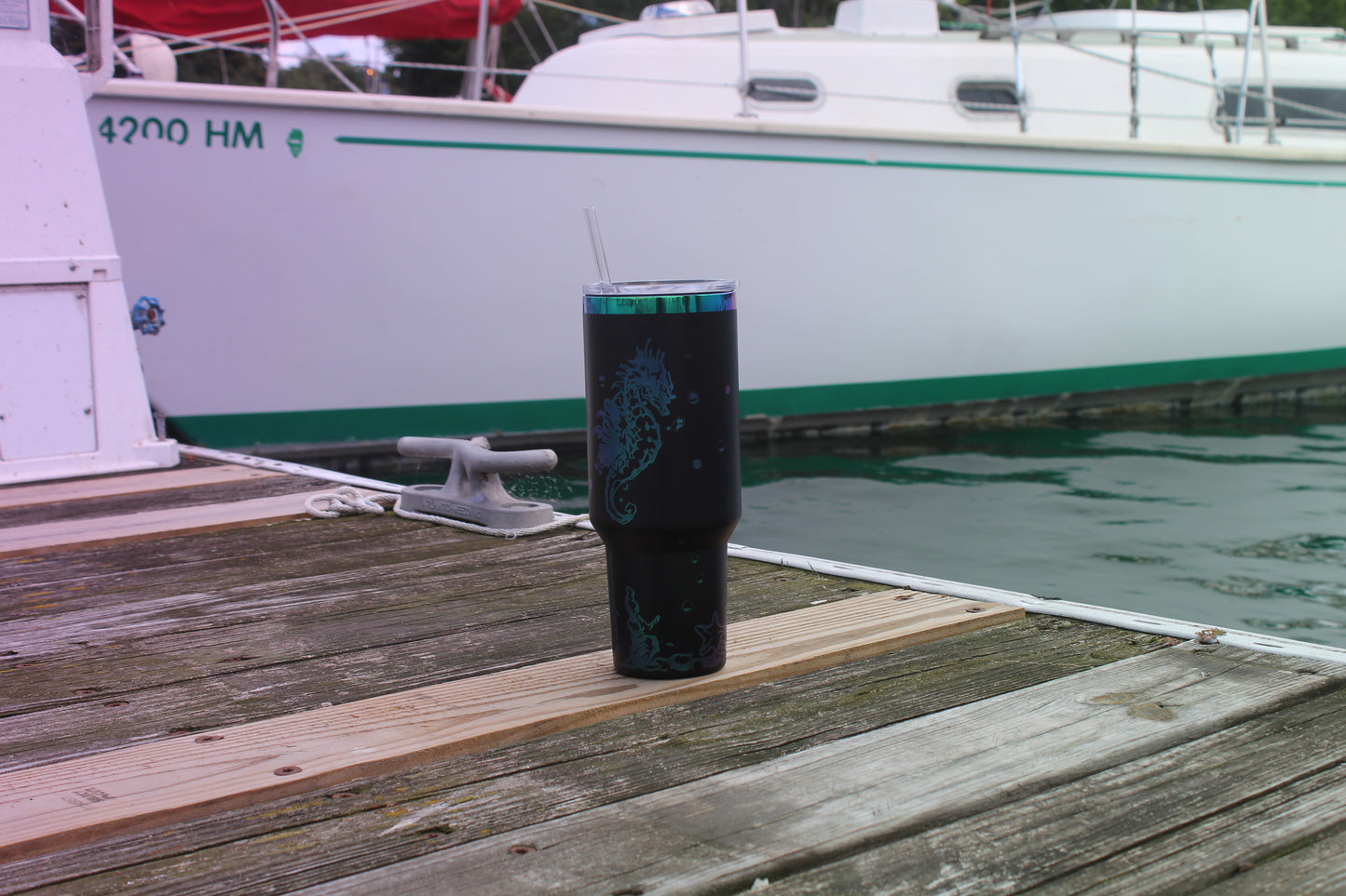 40oz Stainless Steel Tumbler with Straw & Lid – Ocean Jellyfish & Seahorse Design