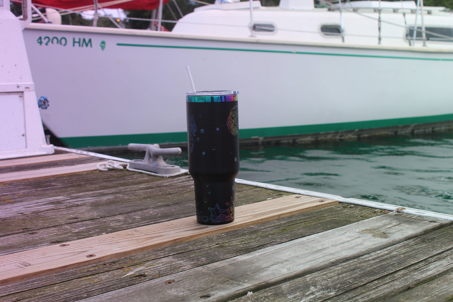 40oz Stainless Steel Tumbler with Straw & Lid – Ocean Jellyfish & Seahorse Design