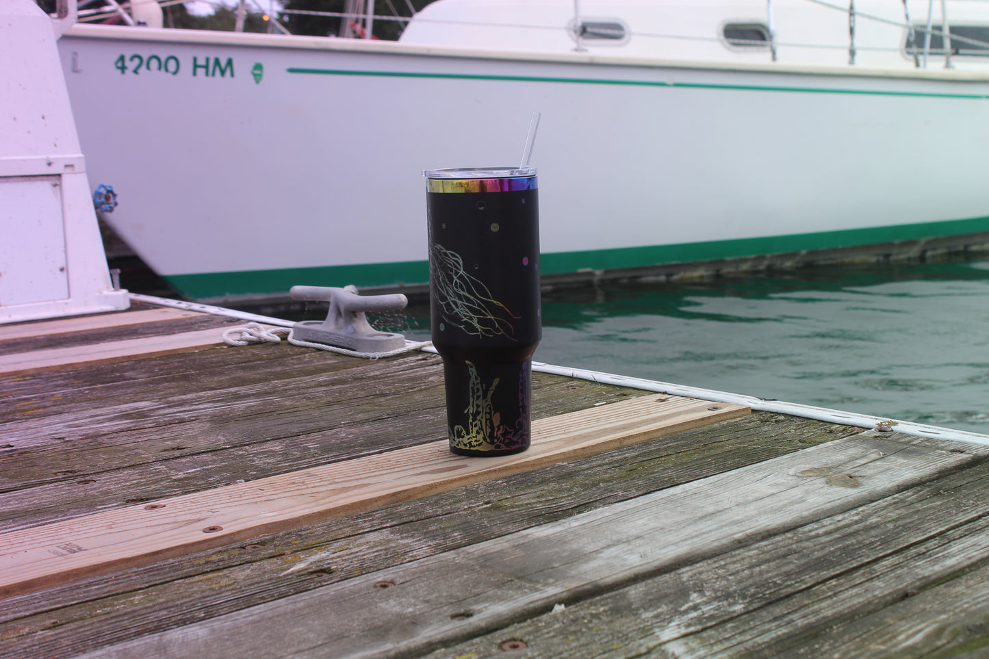 40oz Stainless Steel Tumbler with Straw & Lid – Ocean Jellyfish & Seahorse Design
