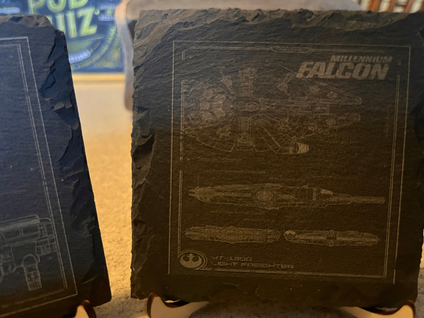 Starwars Coaster set Stylish Slate Coaster Sets: Star Wars Characters or Iconic Ship Blueprints - Perfect for Fans!