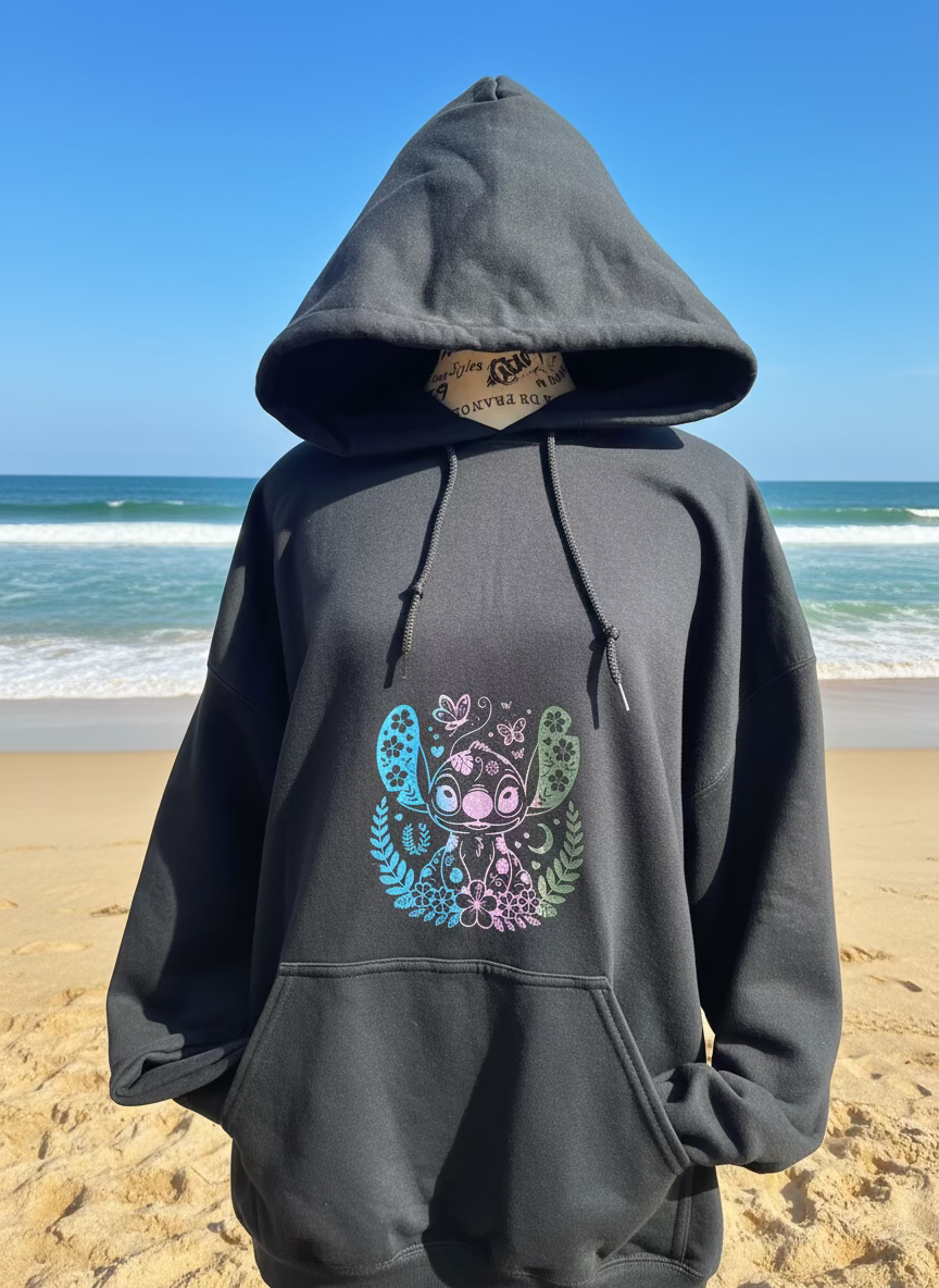 Bloom Stitch: Grey Hoodie with Floral Wreath & Butterfly