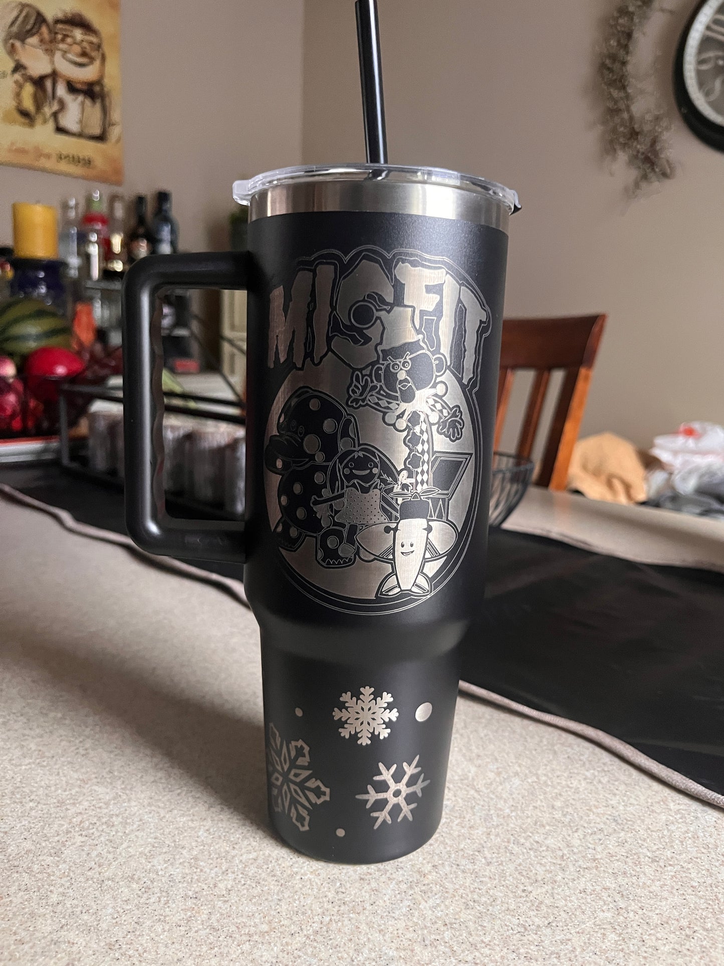 40oz Black Stainless Steel Tumbler – Laser Engraved Misfit Island Design with Band Logo & Quote