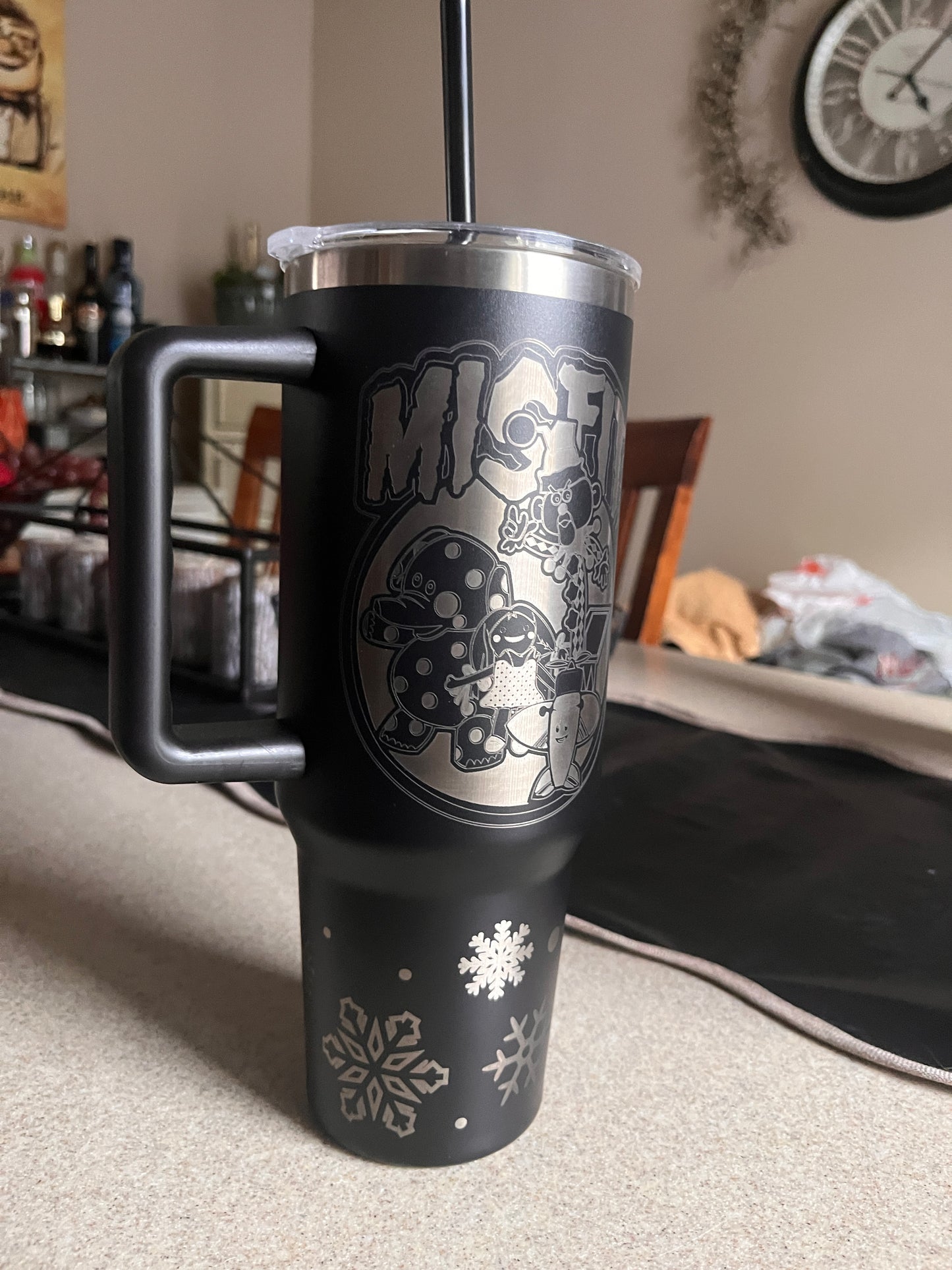40oz Black Stainless Steel Tumbler – Laser Engraved Misfit Island Design with Band Logo & Quote