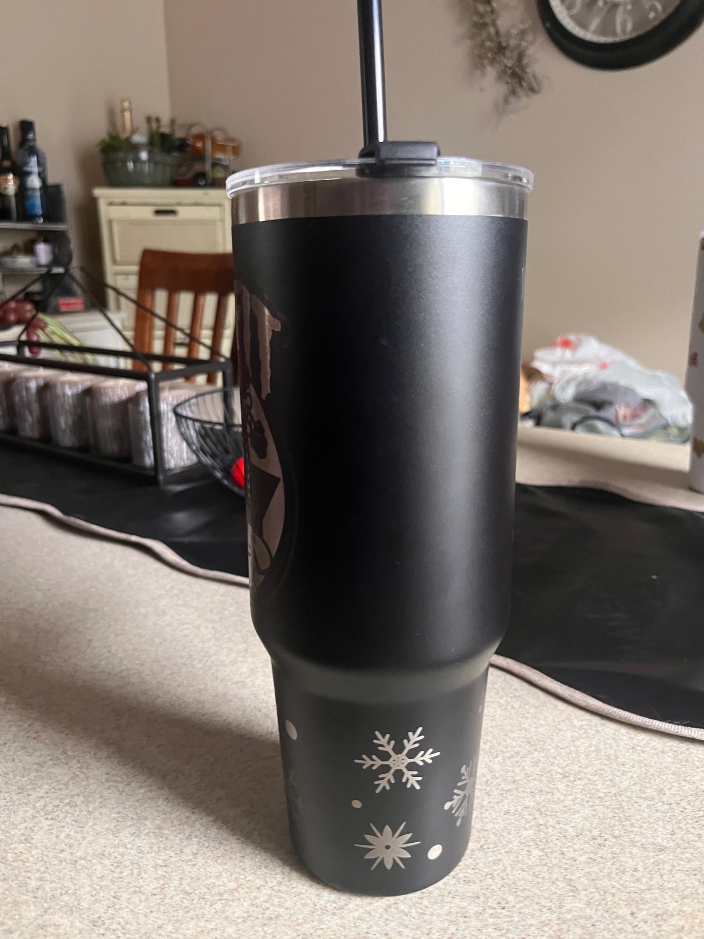 40oz Black Stainless Steel Tumbler – Laser Engraved Misfit Island Design with Band Logo & Quote