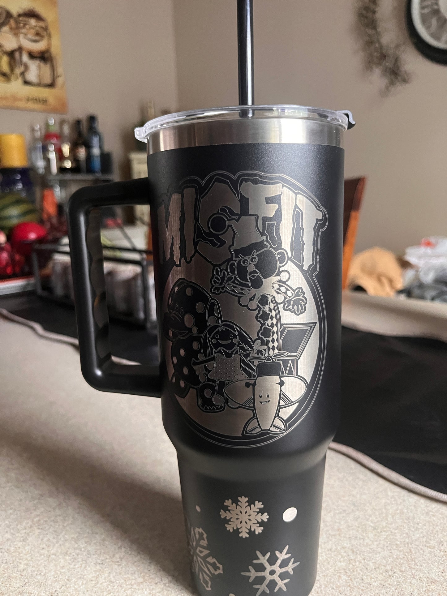 40oz Black Stainless Steel Tumbler – Laser Engraved Misfit Island Design with Band Logo & Quote