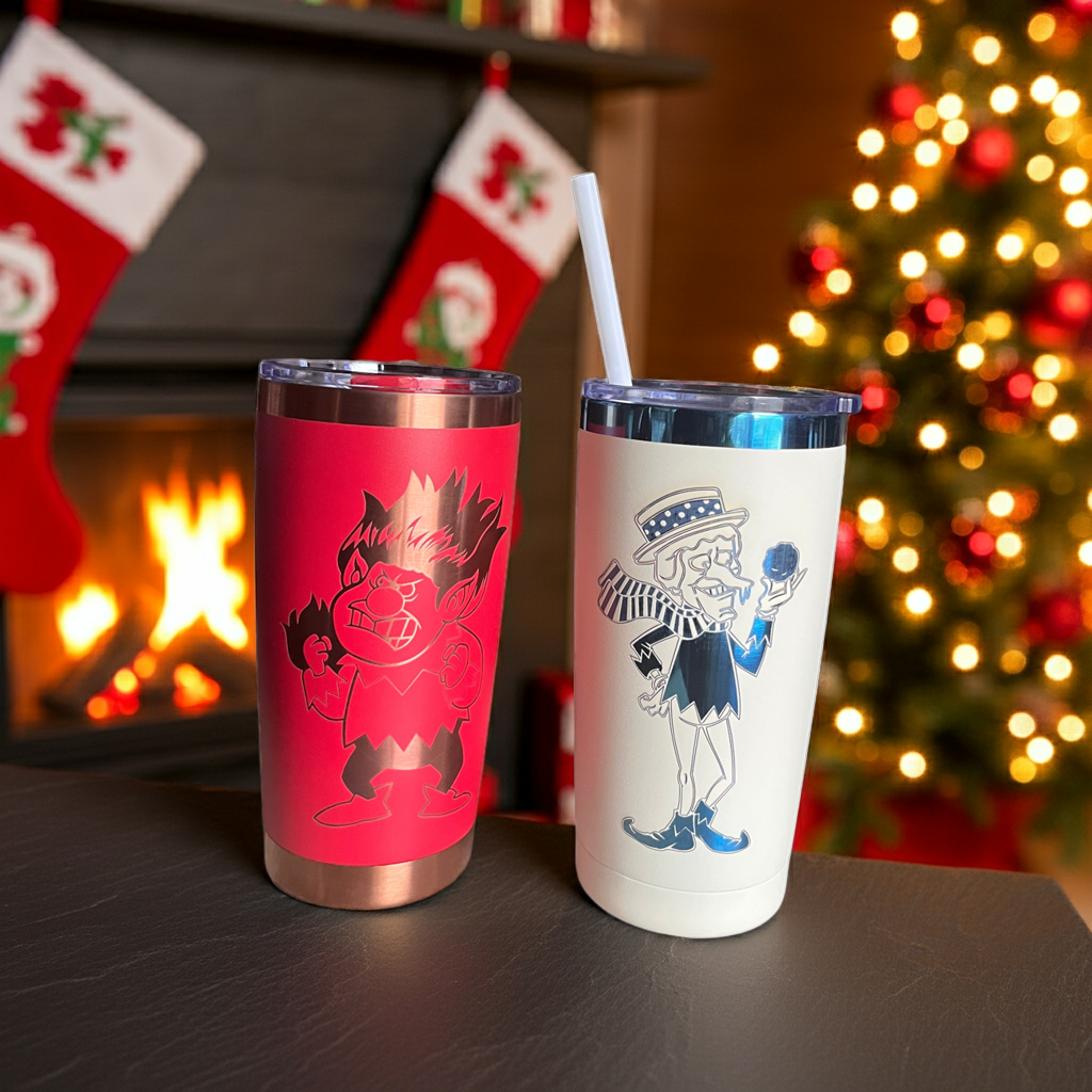 Miser Brothers Tumbler Set – Heat Miser (Red & Copper) + Snow Miser (White & Blue) – 20oz Stainless Steel