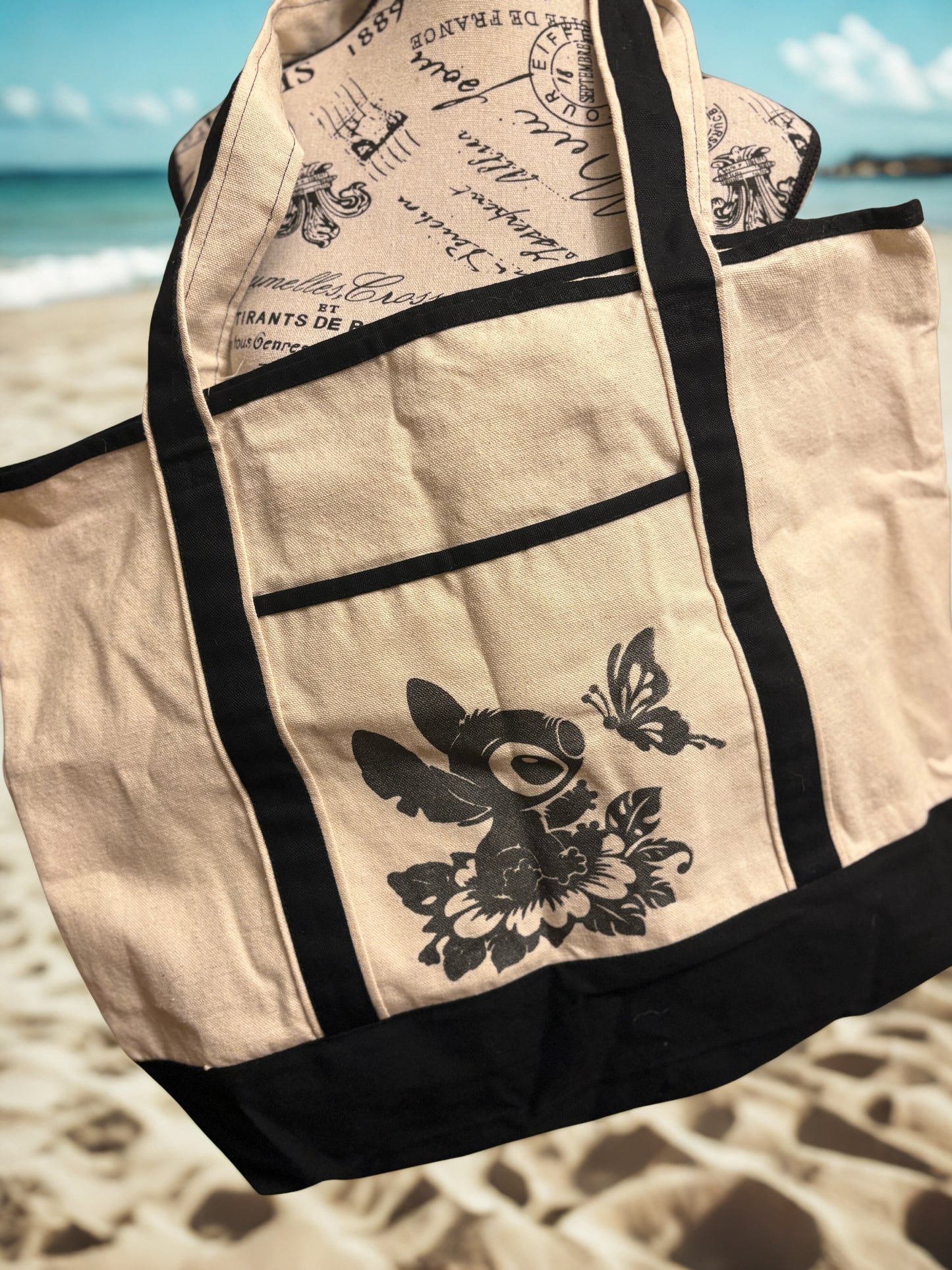 Tropical Stitch With Butterfly Canvas Tote