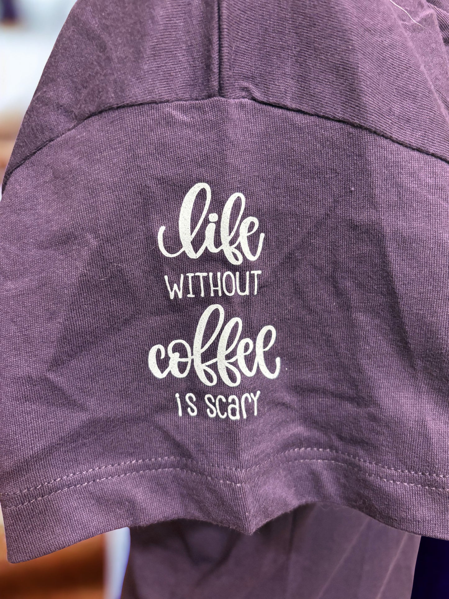 Brew-tifully Bold: Purple Tee with Sassy Skeleton & Coffee Design
