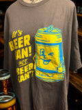 Cheers to Optimism: Brown Tee with Winking Beer Can Fun