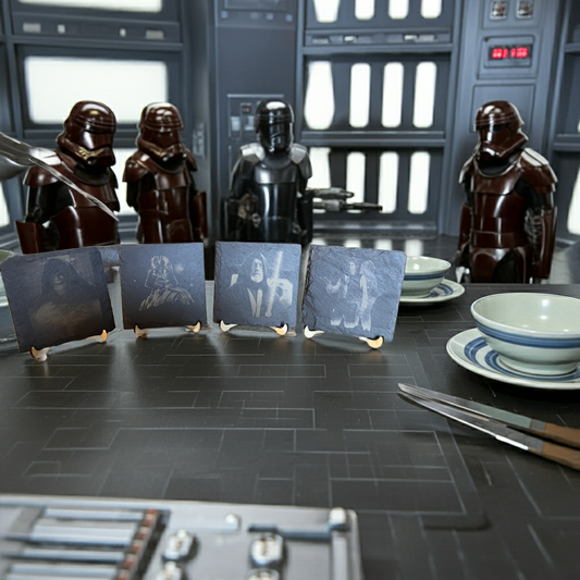 Starwars Coaster set Stylish Slate Coaster Sets: Star Wars Characters or Iconic Ship Blueprints - Perfect for Fans!