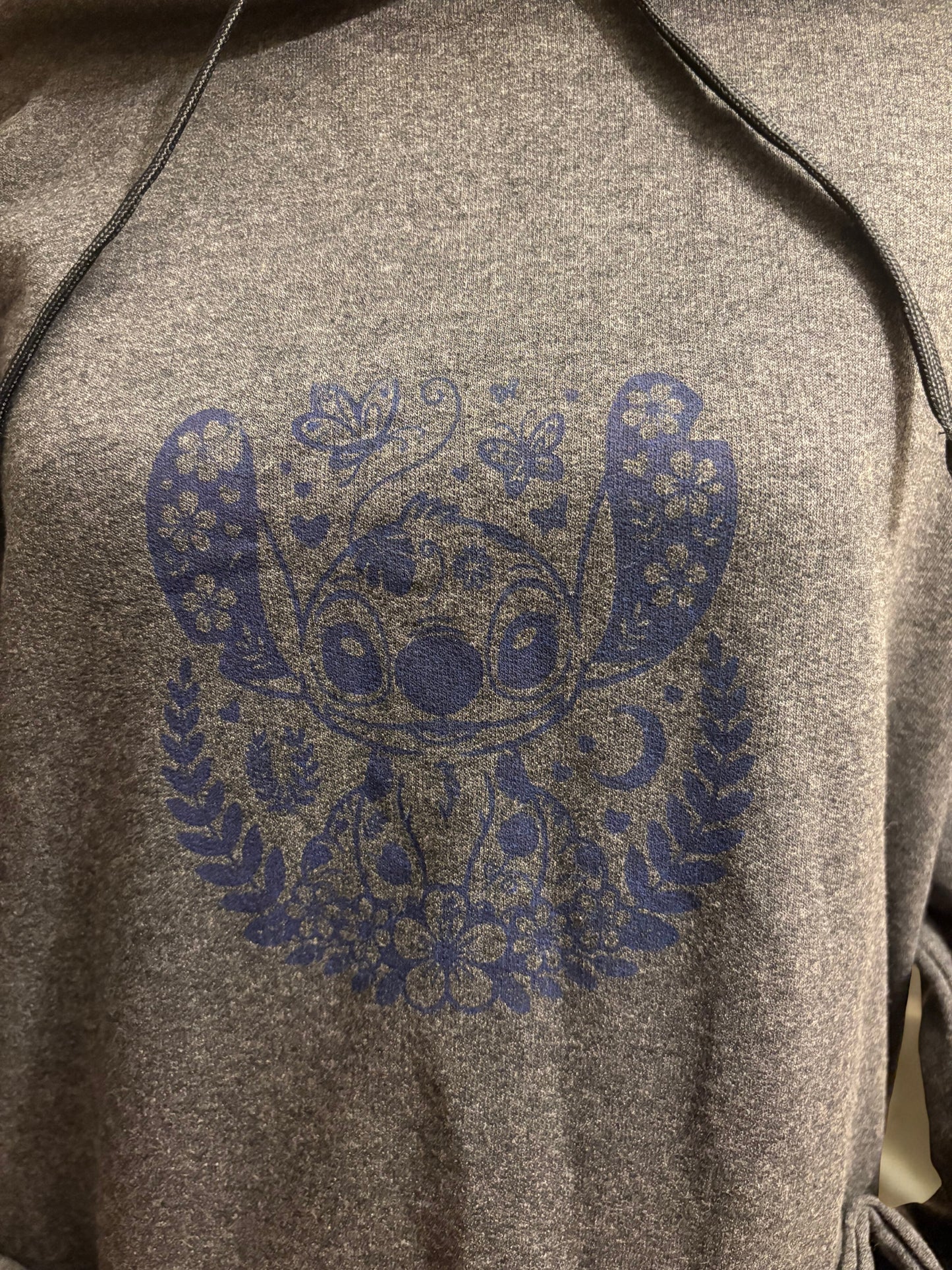 Cozy Grey Hoodie with Stylish Stitch Butterfly & Flower Motif