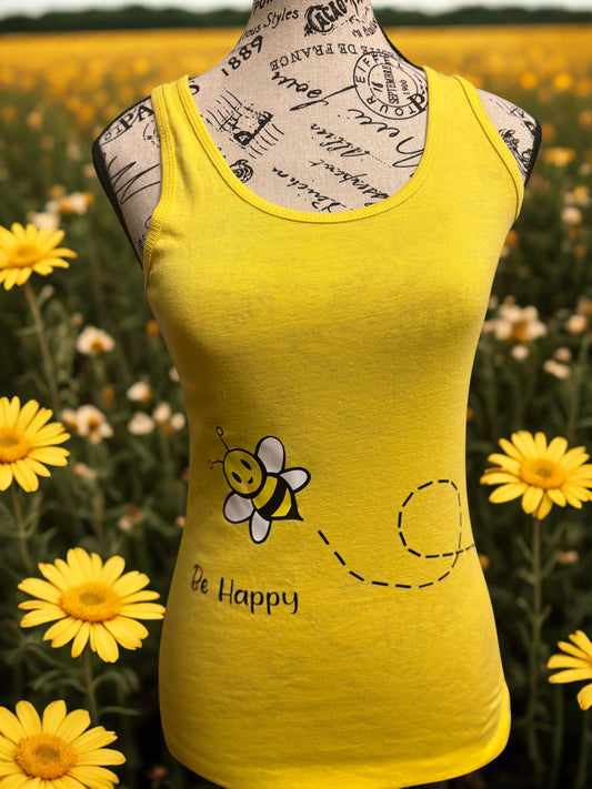 Sunshine Vibes: Yellow "BEE Happy" Tank Top
