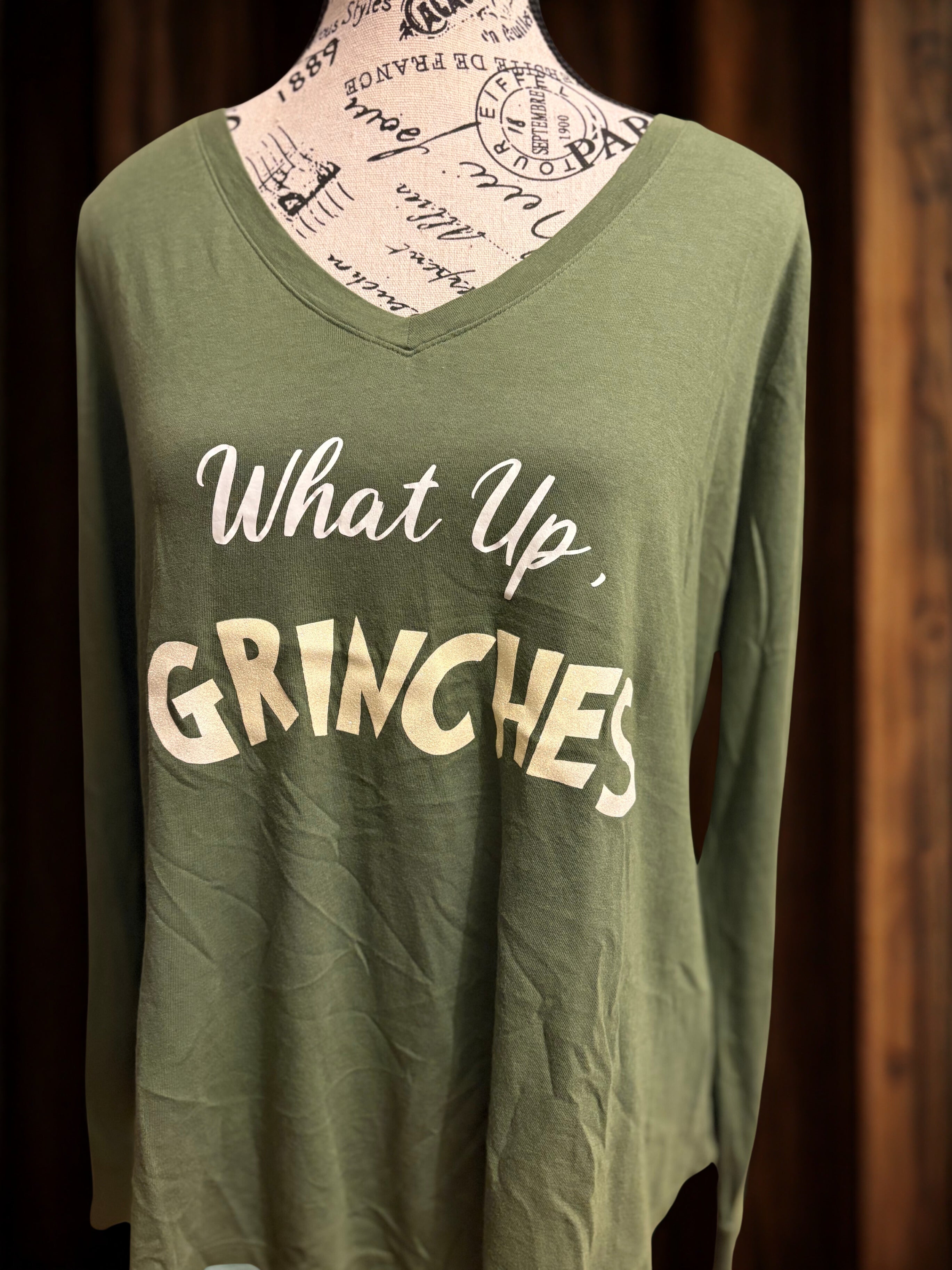What Up, Grinches? — Women's Green Long Sleeve Tee