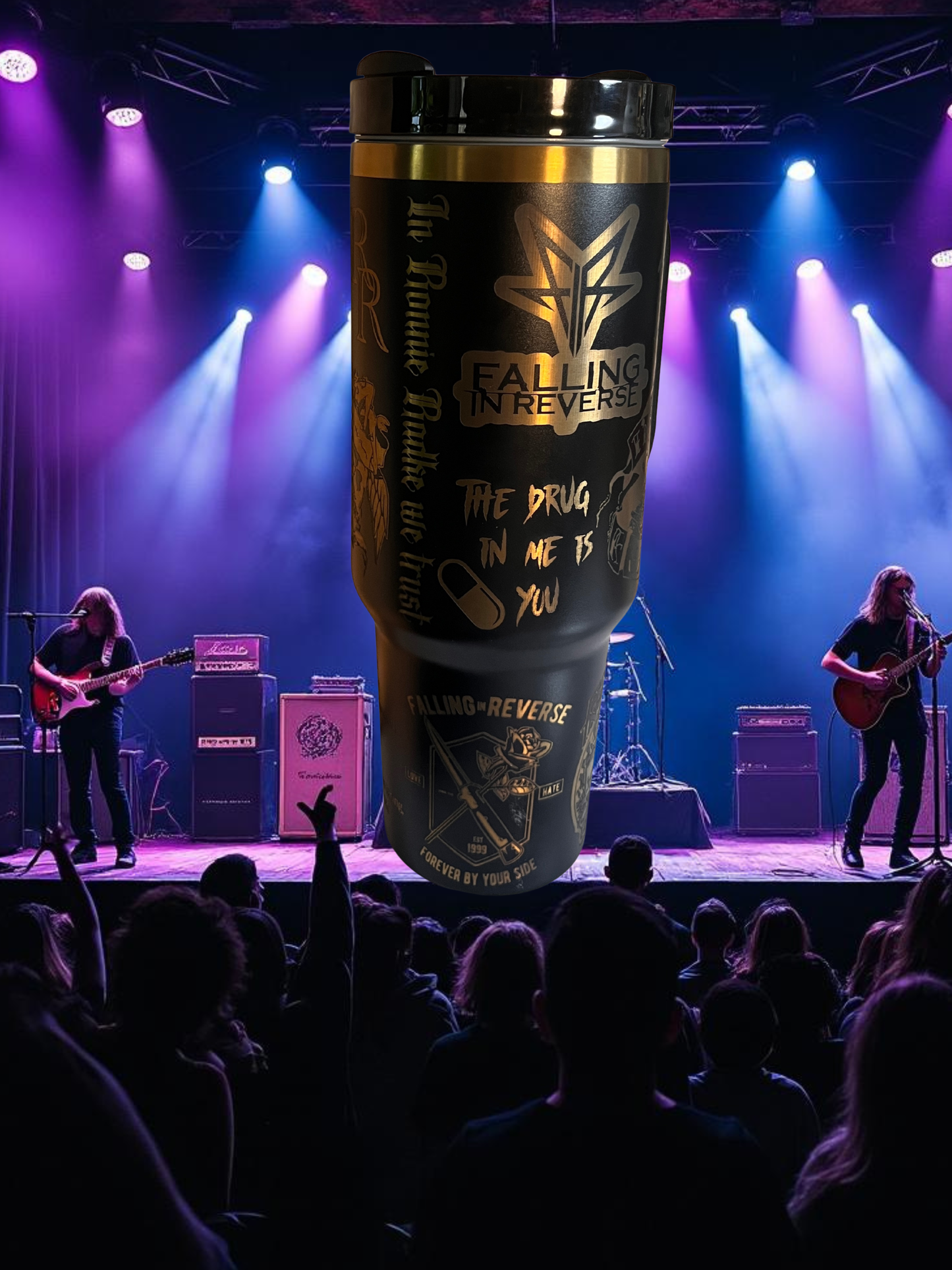 40oz Stainless Steel Tumbler – Laser Engraved Falling In Reverse Design