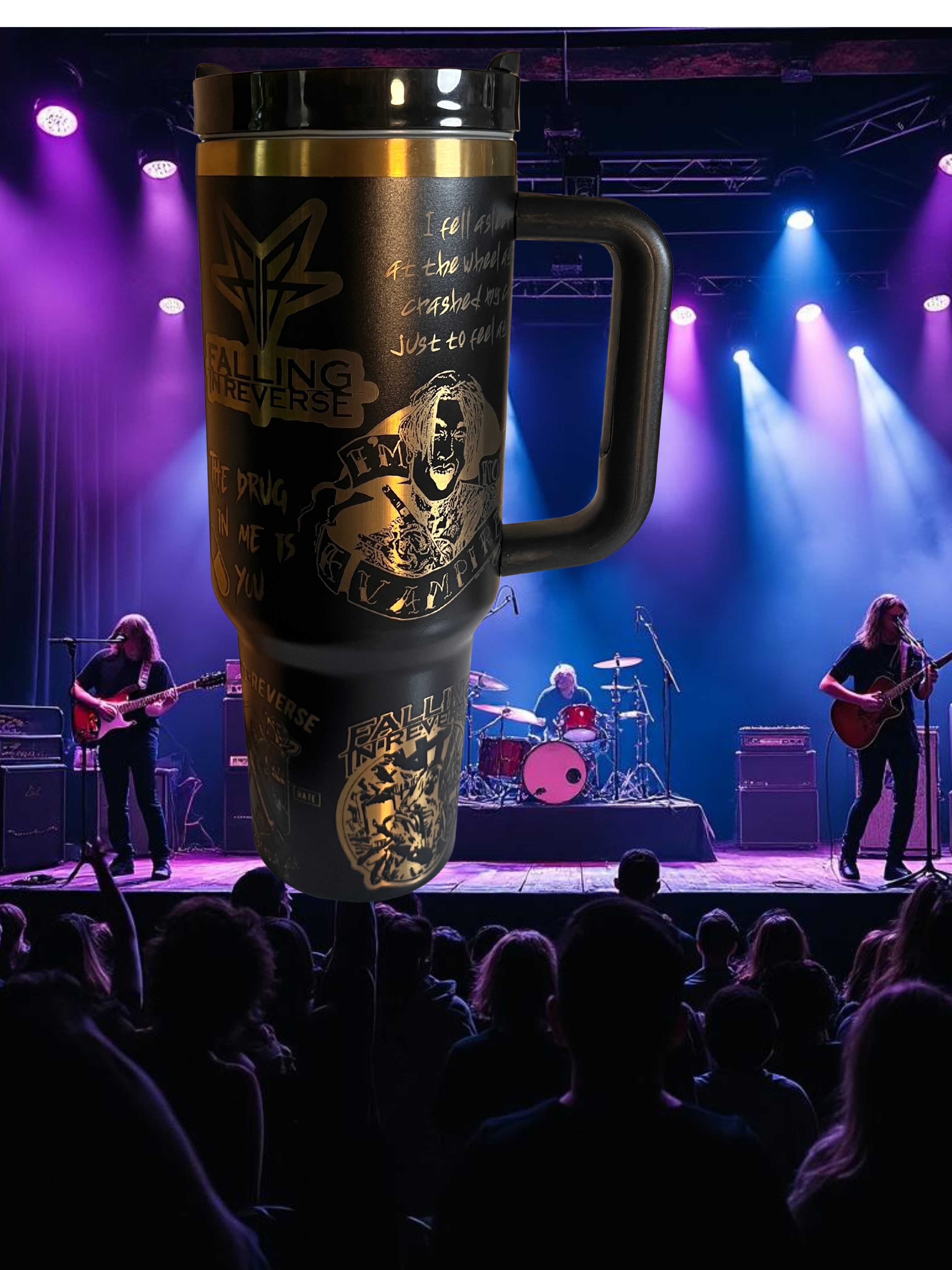40oz Stainless Steel Tumbler – Laser Engraved Falling In Reverse Design
