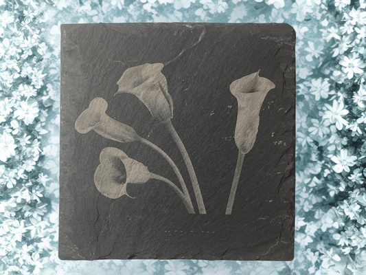 Bloom & Slate: Set of 4 Floral Slate Coasters with Wooden Stands