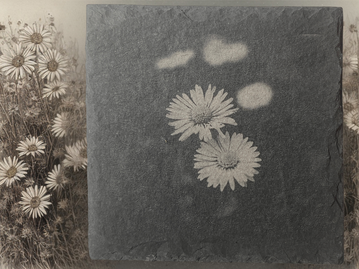 Bloom & Slate: Set of 4 Floral Slate Coasters with Wooden Stands