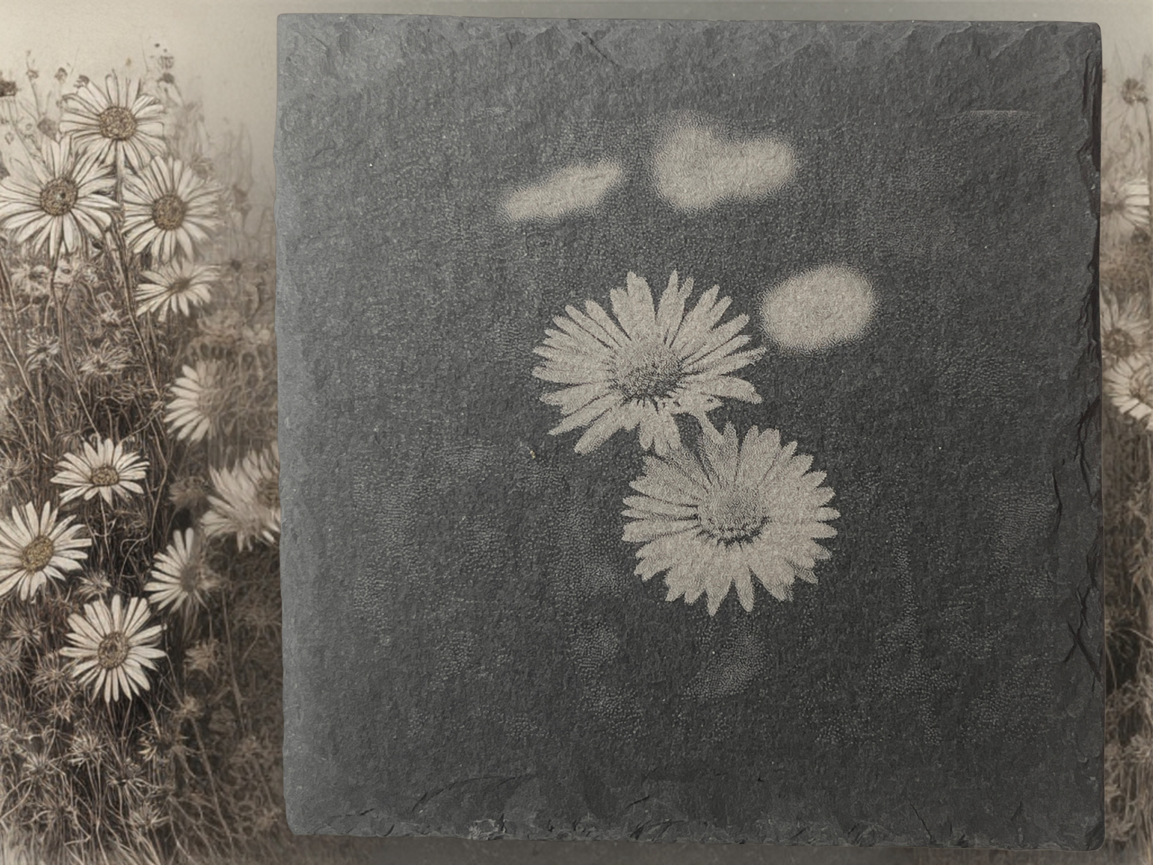 Bloom & Slate: Set of 4 Floral Slate Coasters with Wooden Stands