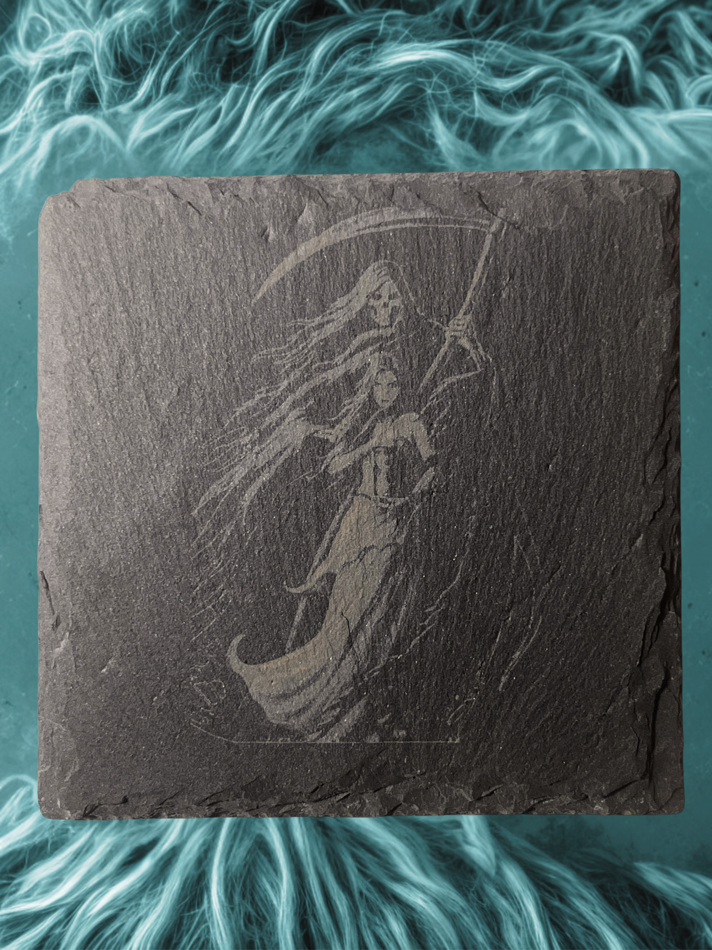 Midnight Hauntings: 4-Piece Horror Slate Coaster Set with Wooden Stands