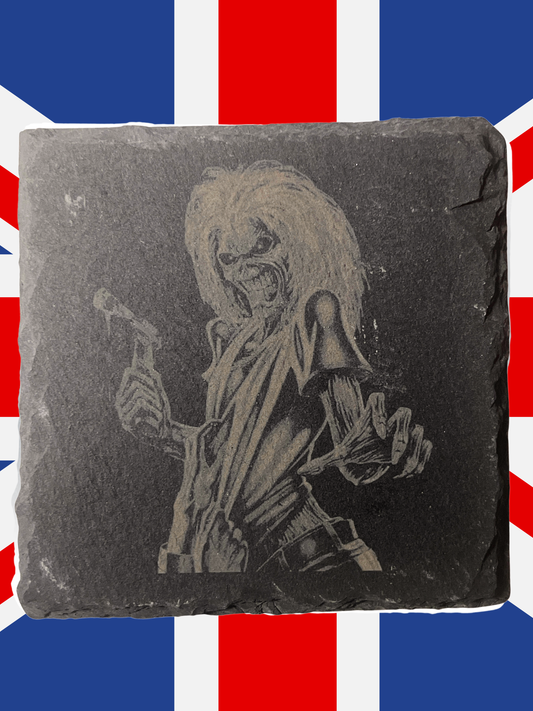 Midnight Hauntings: 4-Piece Horror Slate Coaster Set with Wooden Stands