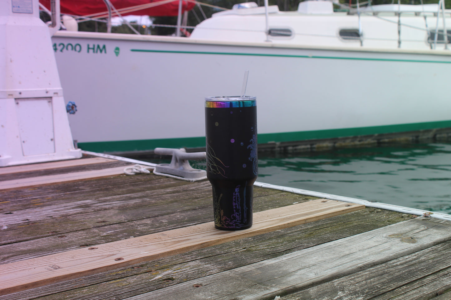 40oz Stainless Steel Tumbler with Straw & Lid – Ocean Jellyfish & Seahorse Design