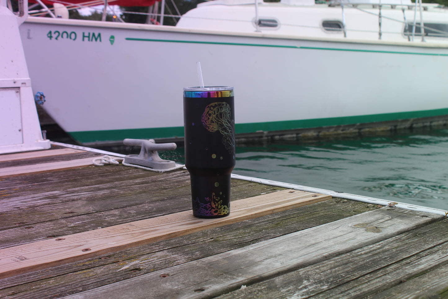 40oz Stainless Steel Tumbler with Straw & Lid – Ocean Jellyfish & Seahorse Design