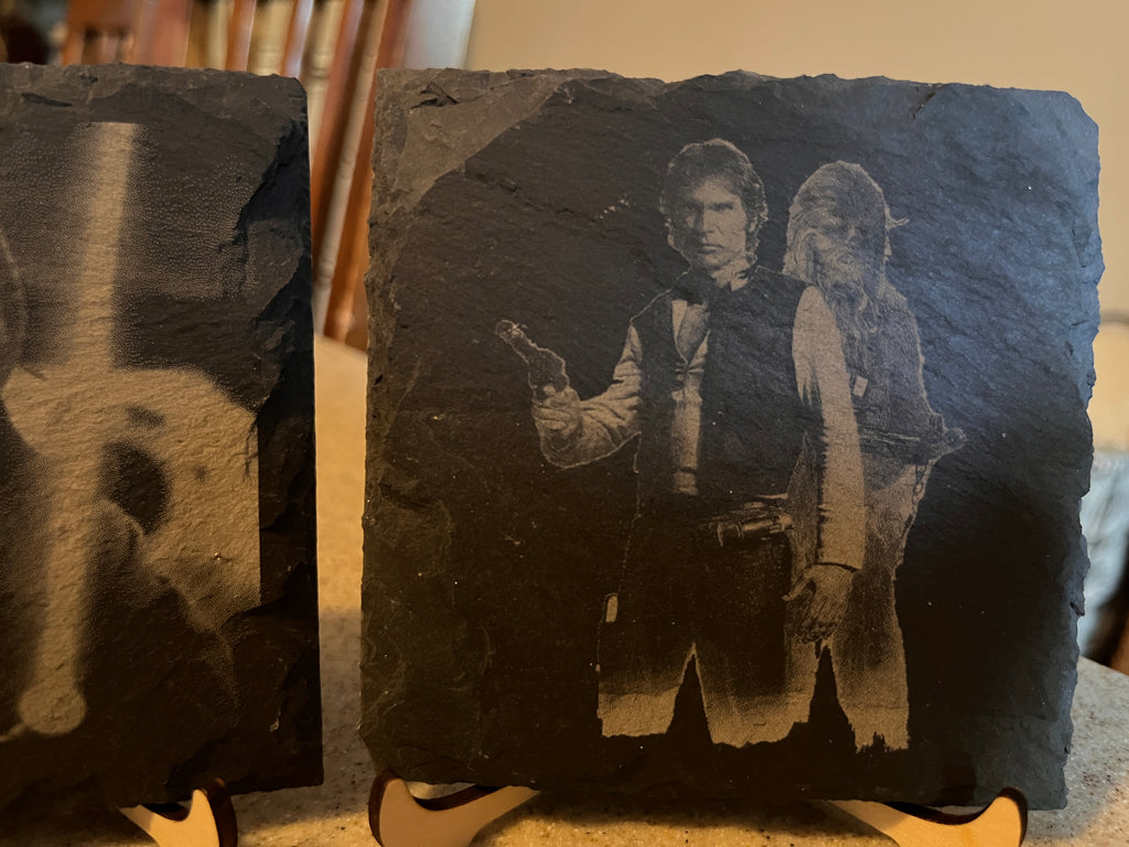 Starwars Coaster set Stylish Slate Coaster Sets: Star Wars Characters or Iconic Ship Blueprints - Perfect for Fans!