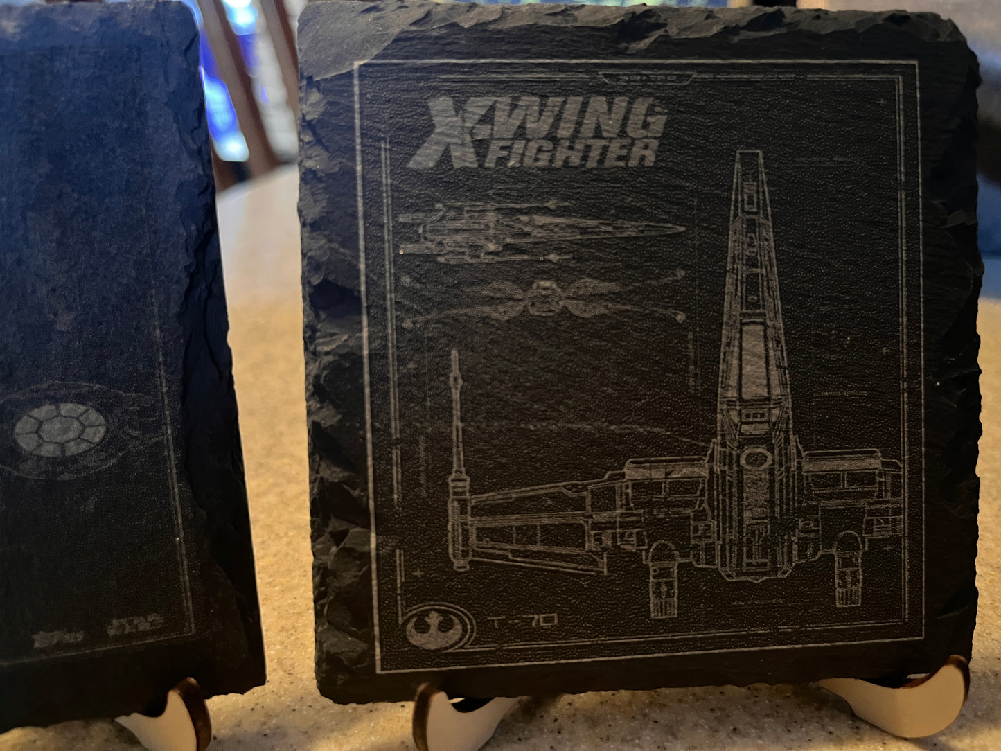 Starwars Coaster set Stylish Slate Coaster Sets: Star Wars Characters or Iconic Ship Blueprints - Perfect for Fans!