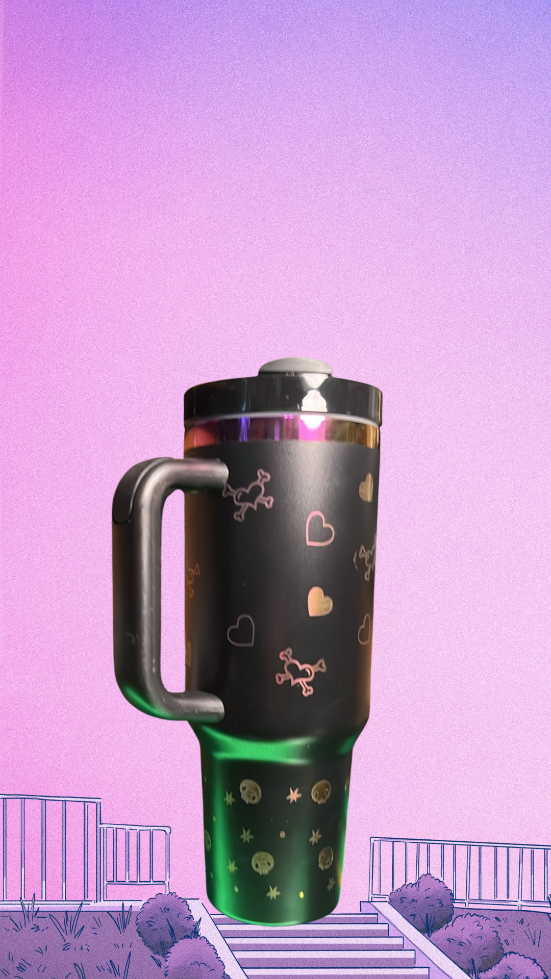 Midnight Kuromi 40oz Tumbler — Black & Purple Engraved, Leak‑Proof with Straw