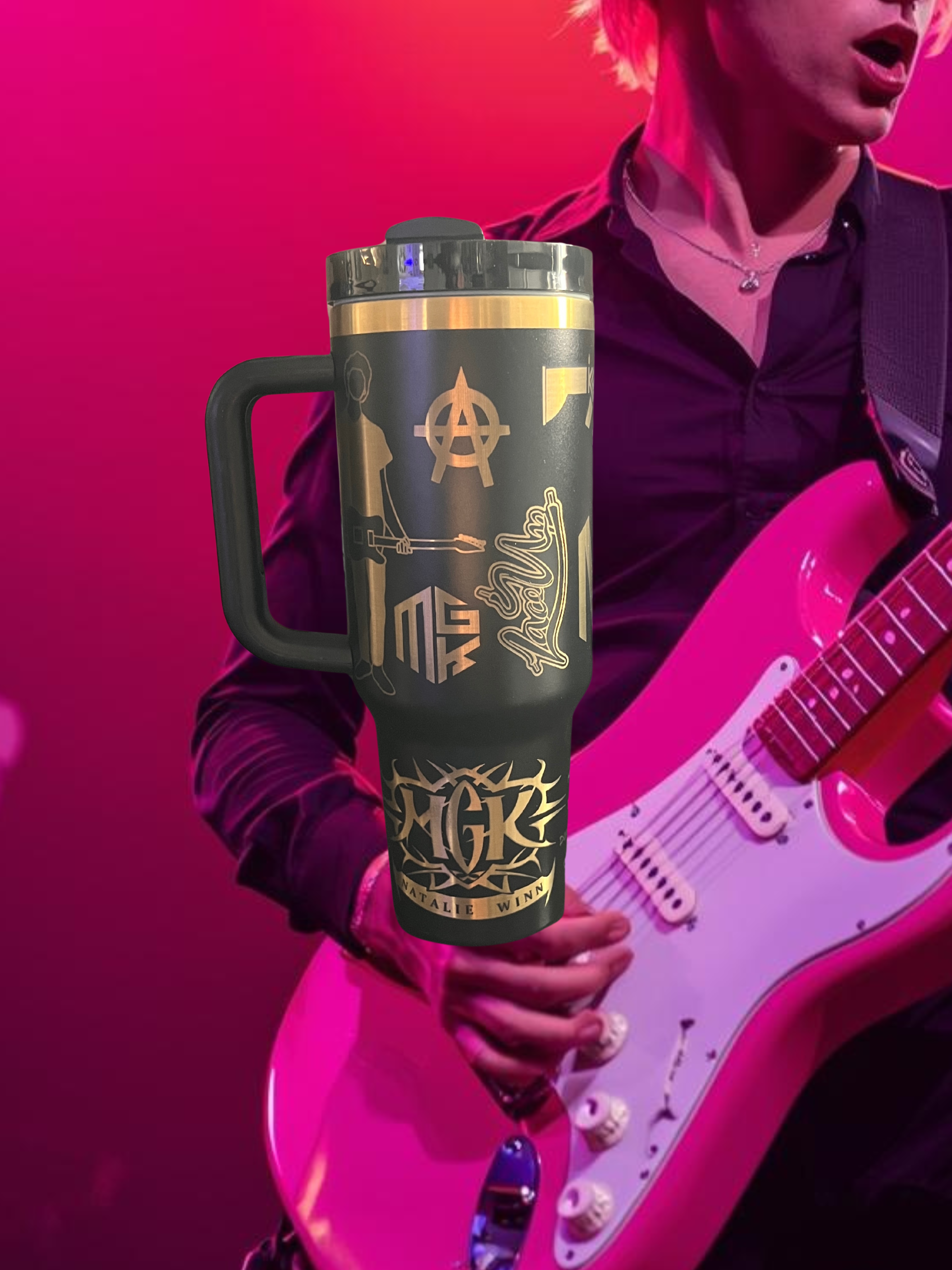 Customizable 40oz Black and Gold Tumbler - Machine Gun Kelly Inspired