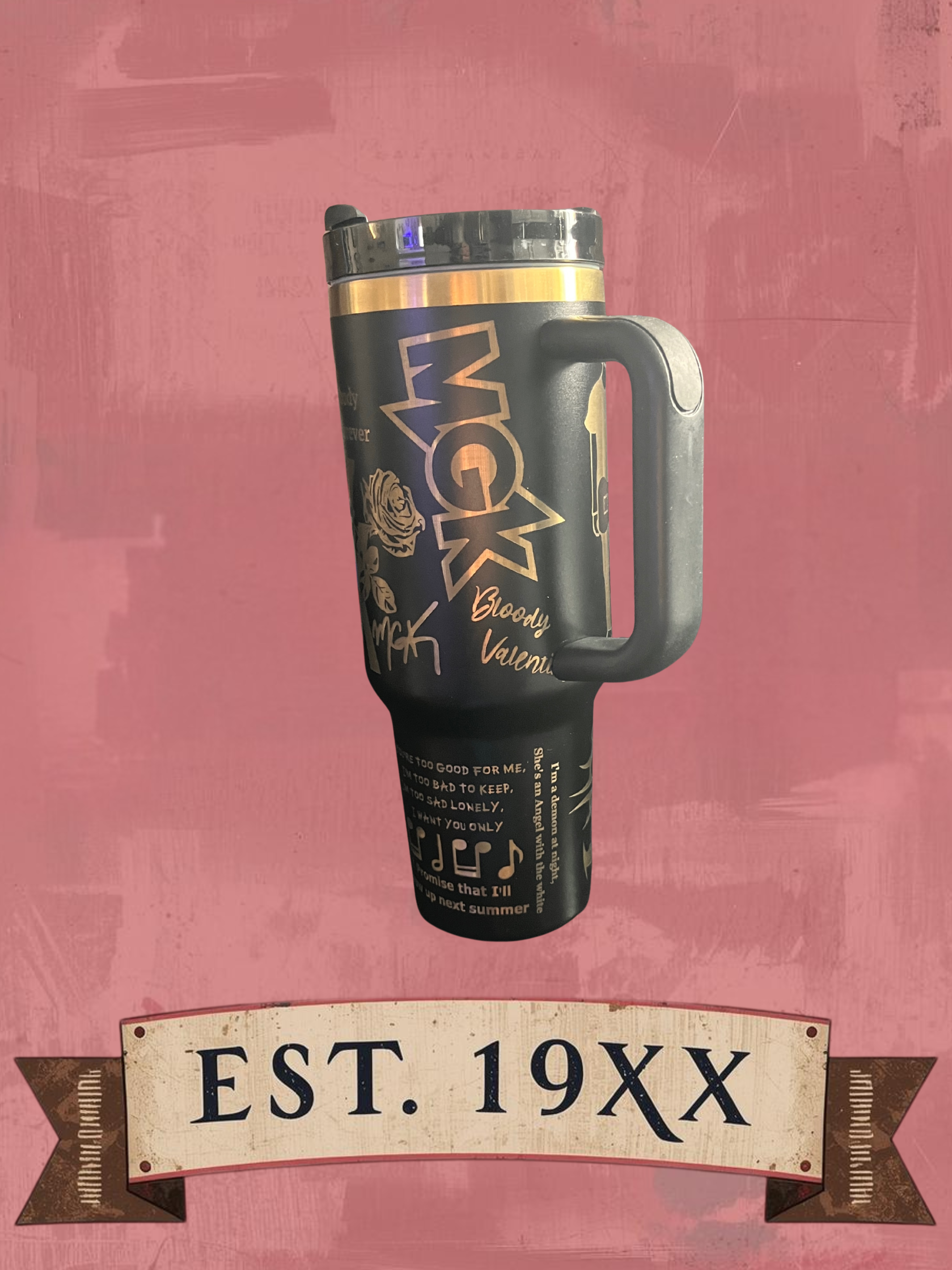 Customizable 40oz Black and Gold Tumbler - Machine Gun Kelly Inspired