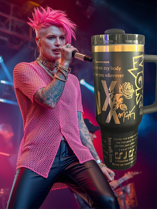 Customizable 40oz Black and Gold Tumbler - Machine Gun Kelly Inspired