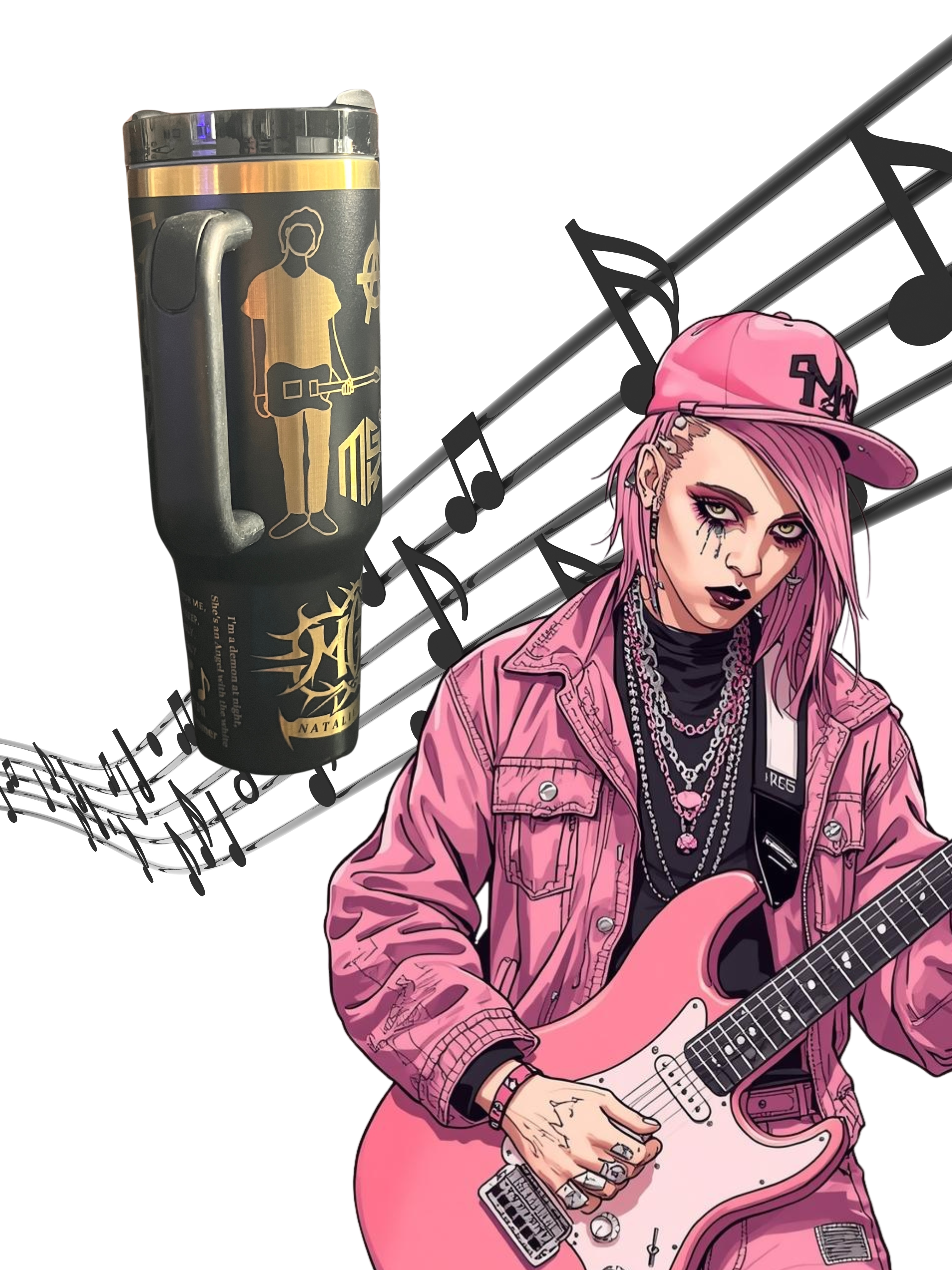 Customizable 40oz Black and Gold Tumbler - Machine Gun Kelly Inspired
