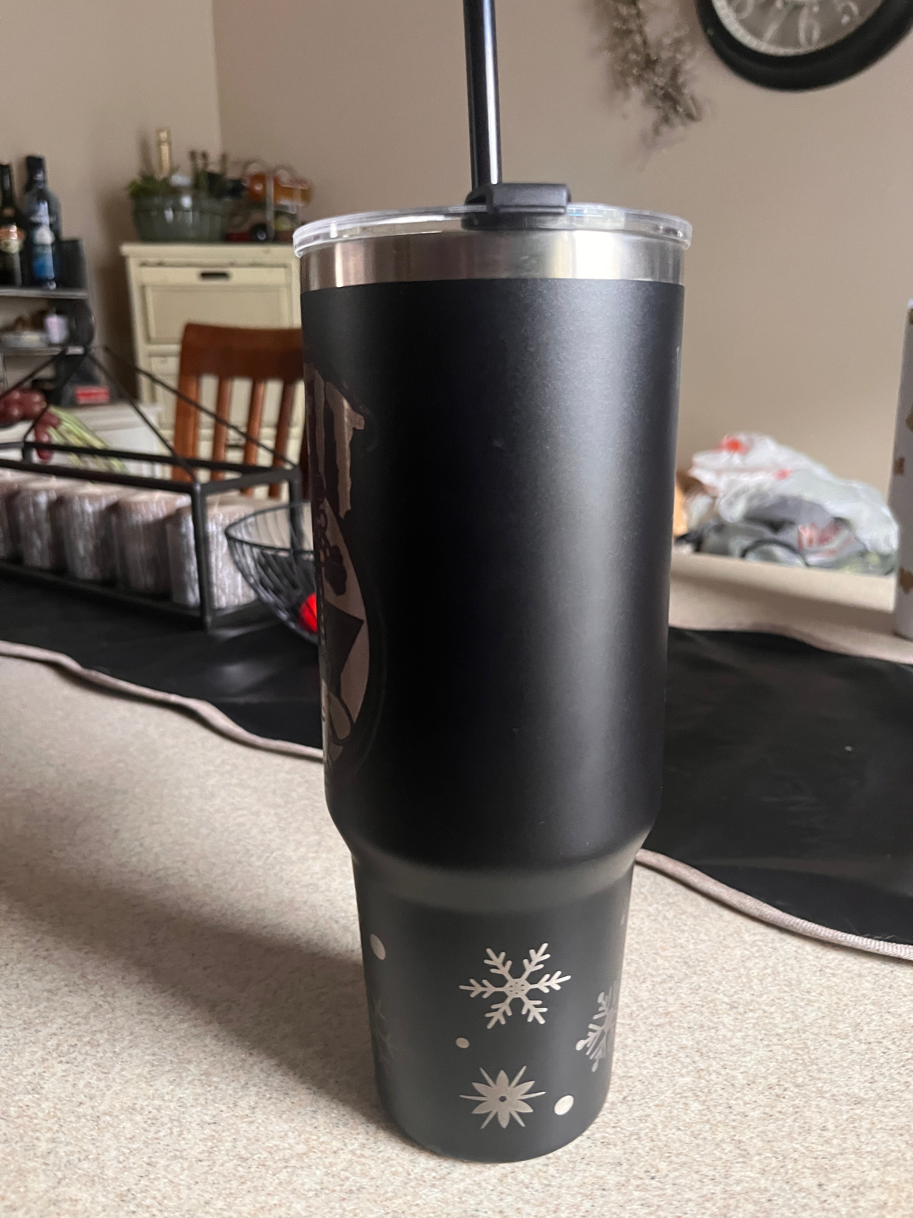 40oz Black Stainless Steel Tumbler – Laser Engraved Misfit Island Design with Band Logo & Quote