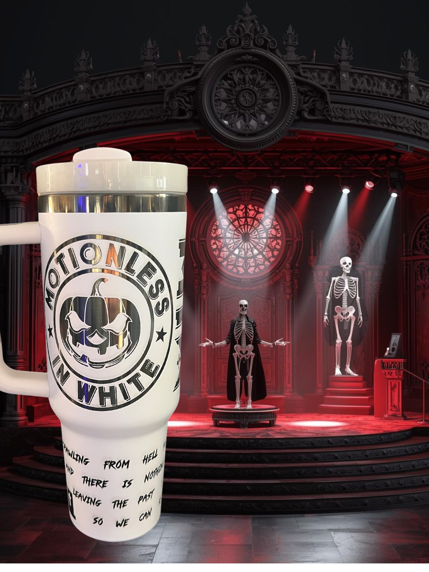 40oz Motionless In White Band Tumbler - Custom Design with Logo and Song Lyrics