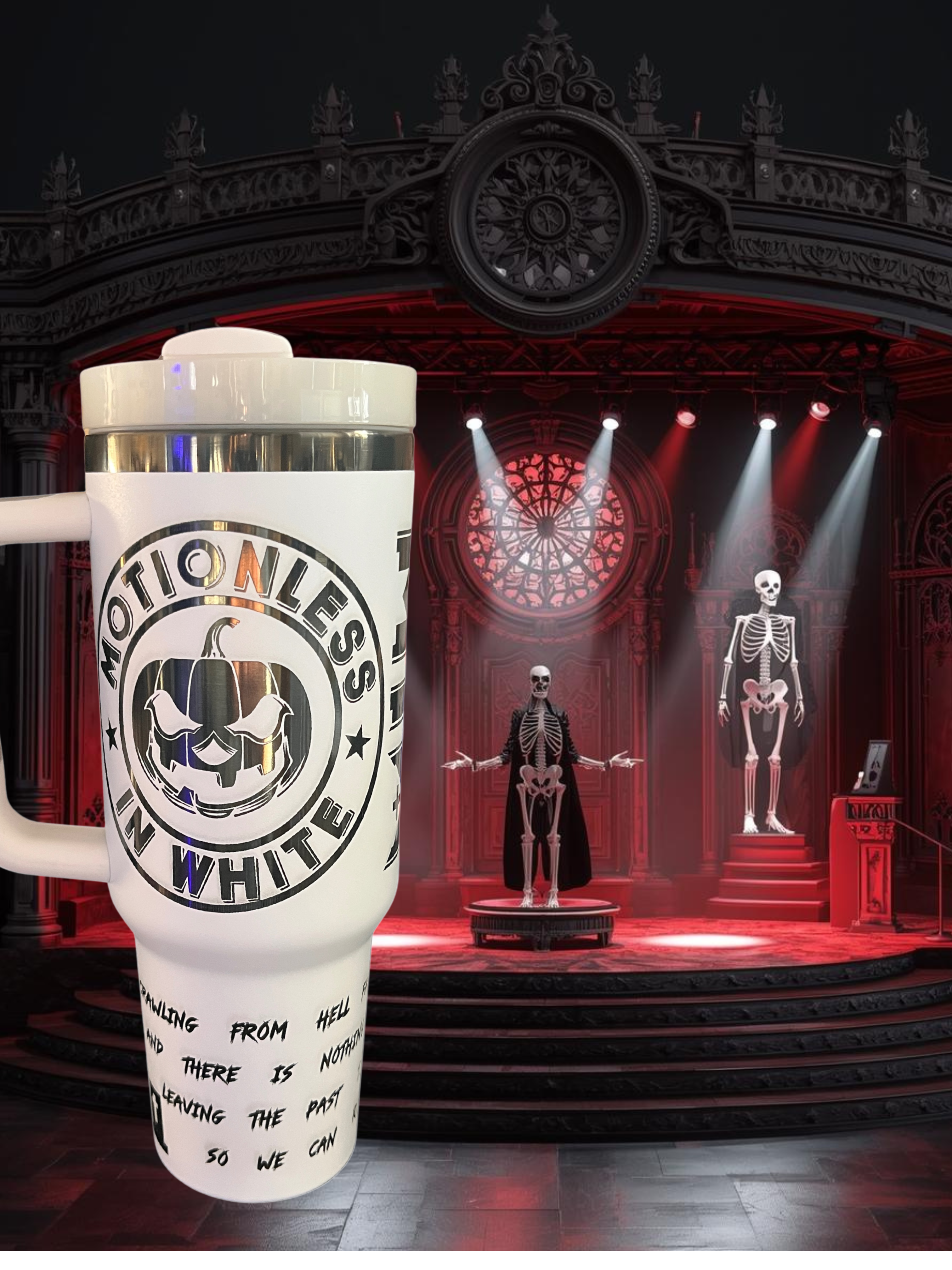 40oz Motionless In White Band Tumbler - Custom Design with Logo and Song Lyrics