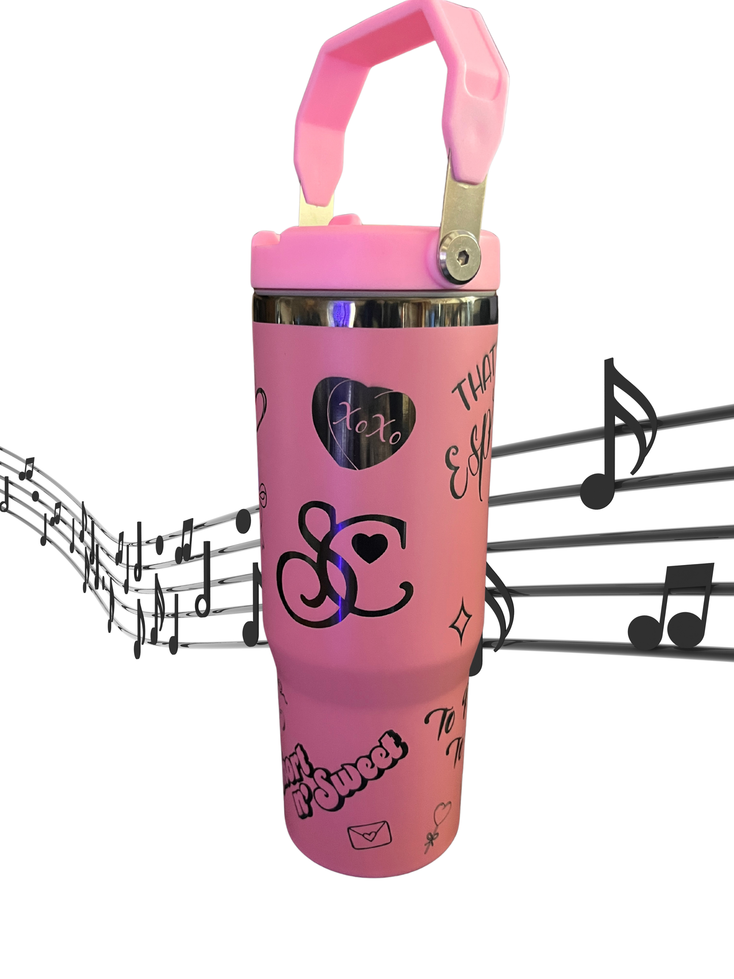 30oz Pink Flip Top Tumbler - Engraved with Sabrina Carpenter flair
