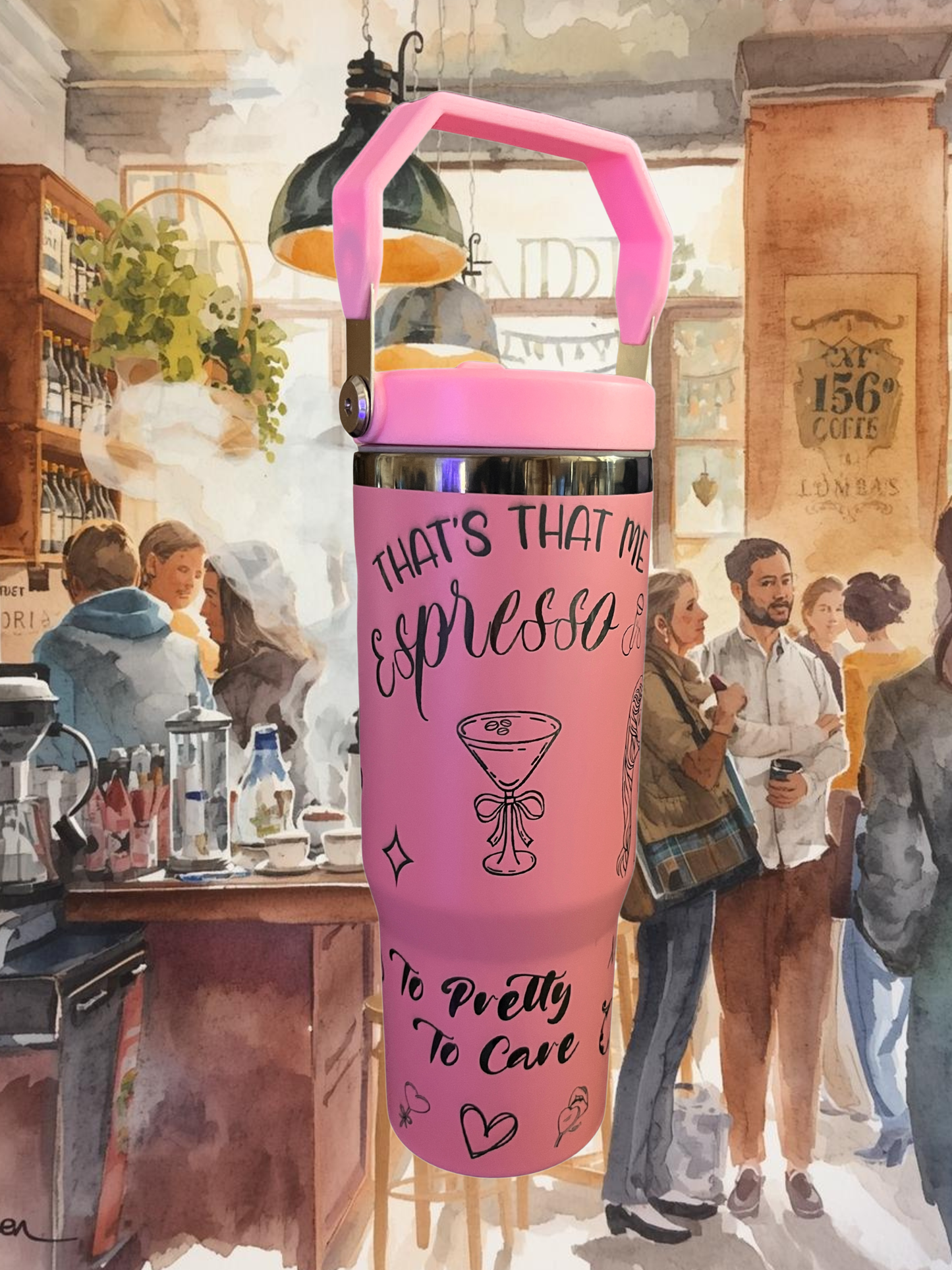 30oz Pink Flip Top Tumbler - Engraved with Sabrina Carpenter flair