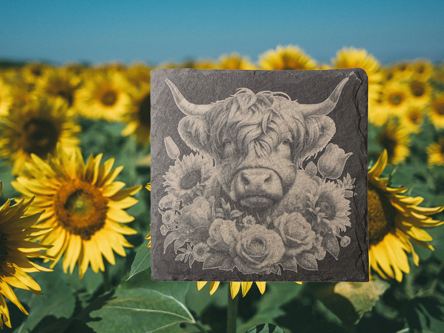 Barnyard Charm: Set of 4 Slate Coasters (Cows & Chickens) with Wooden Stands — Clucking Good Gift