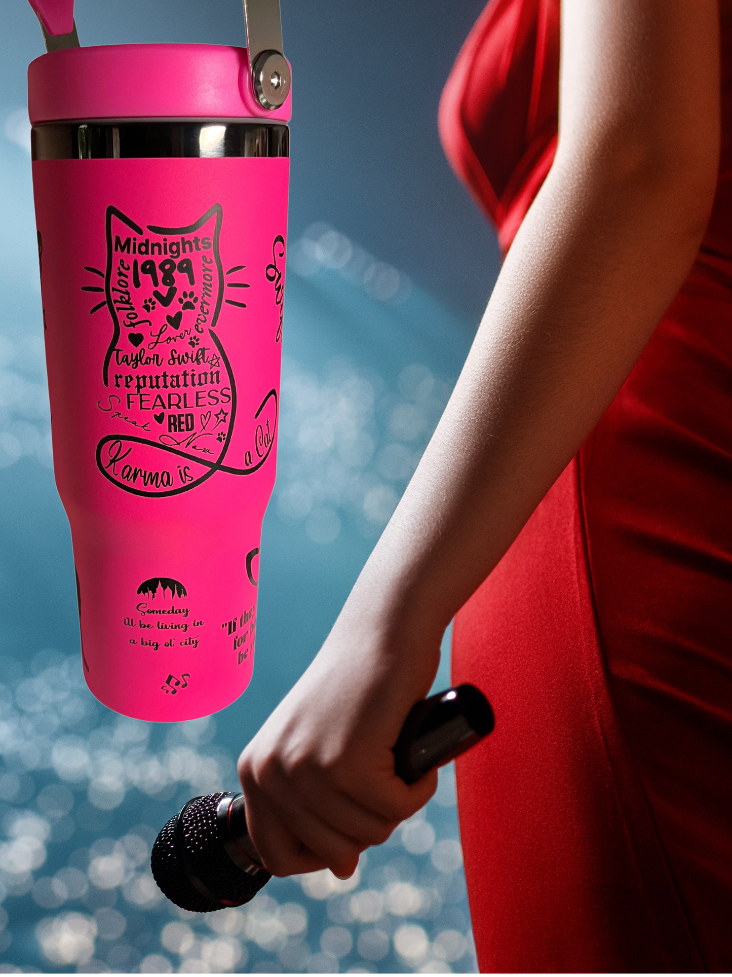 Taylor Swift Pop Princess 30oz Flip-Top Tumbler — (Hot Pink/Black • Lilac/Black • White/Rainbow)