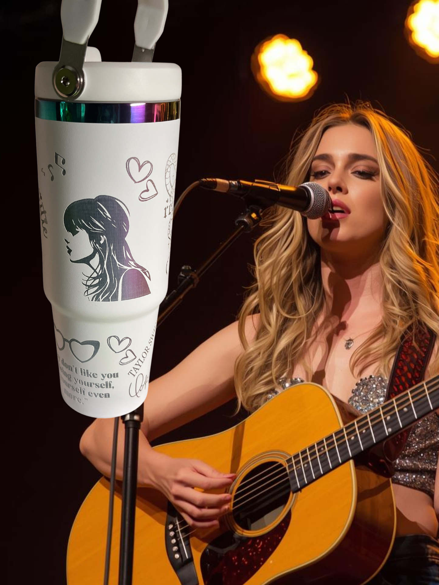 Taylor Swift Pop Princess 30oz Flip-Top Tumbler — (Hot Pink/Black • Lilac/Black • White/Rainbow)