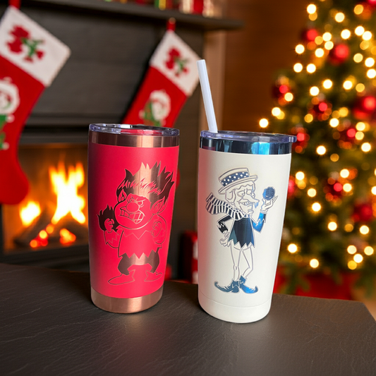 Miser Brothers Tumbler Set – Heat Miser (Red & Copper) + Snow Miser (White & Blue) – 20oz Stainless Steel