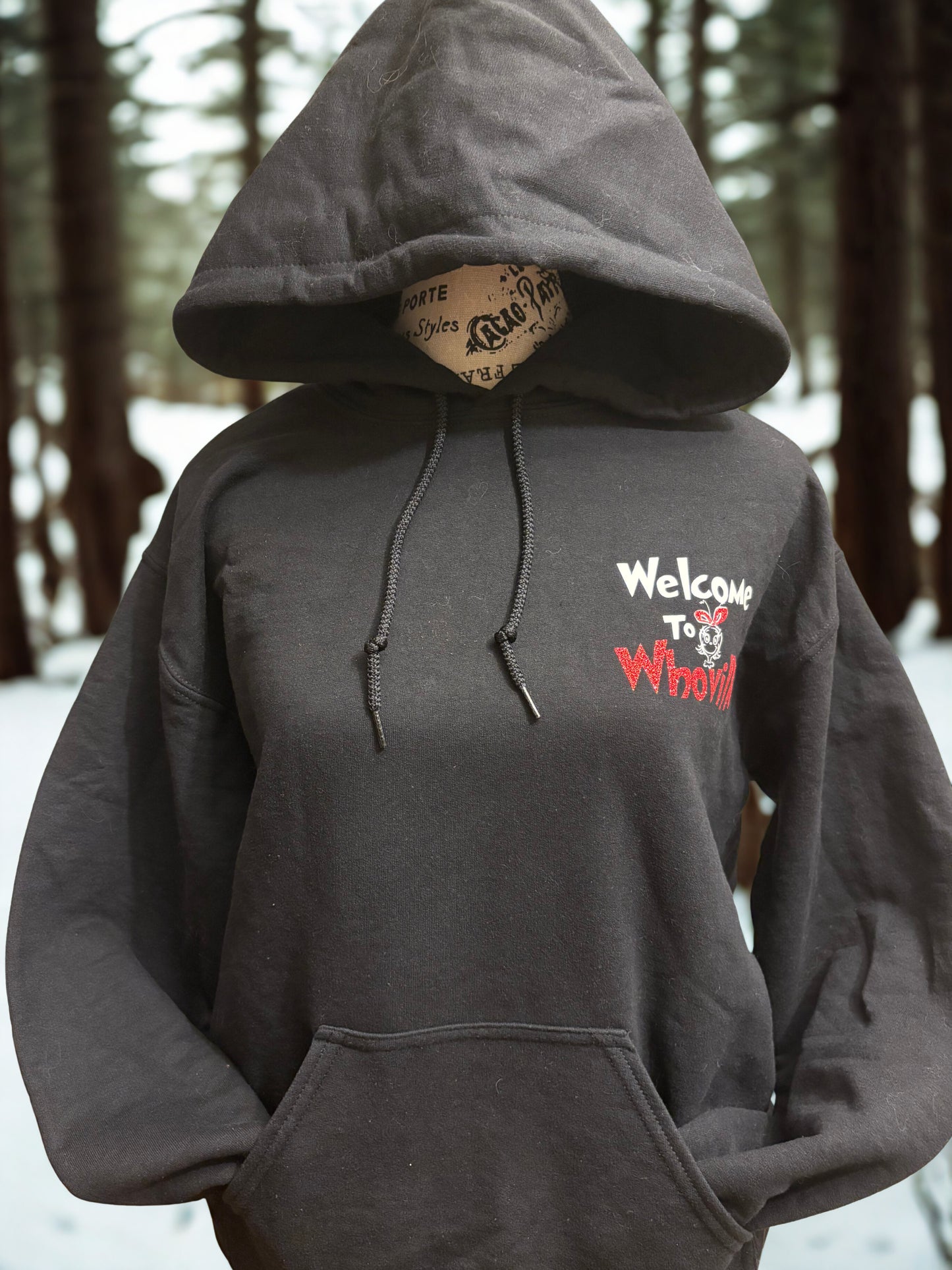 Grinchy Greetings: Whoville Welcome Black Hoodie