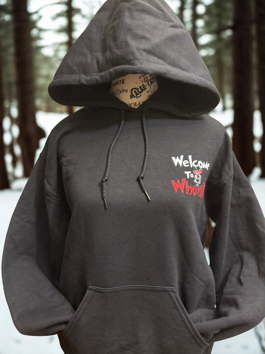 Grinchy Greetings: Whoville Welcome Black Hoodie